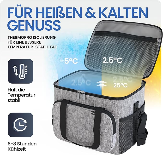 HELDENWERK Große Kühltasche, faltbar, isolierte Kühltasche, Thermotasche, auslaufsicher und wasserdicht, Picknick-Lunchbag, Frühstückstasche, Thermotasche, Isoliertasche - 30 L
