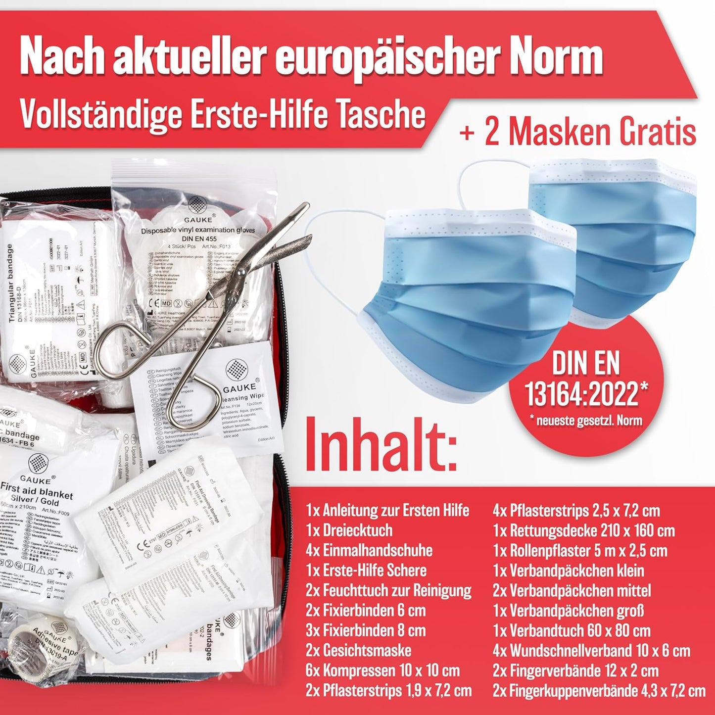 Hero's work Erste-Hilfe-Tasche für das Auto - Gültig in Europa - Erste-Hilfe-Kit nach der aktuellen Norm 2026