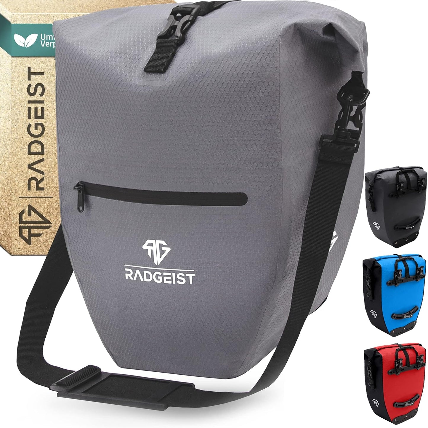 RADGEIST Fahrradtasche für Fahrradträger - Fahrradtasche für Fahrradträger - Fahrradtasche wasserdicht & Umhängetasche - Fahrradtasche mit Reflektoren