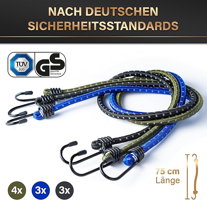 Heroism 10er Set Expanderbänder mit Haken - TÜV/GS zertifiziert, 30-100 cm, elastisch und wetterfest