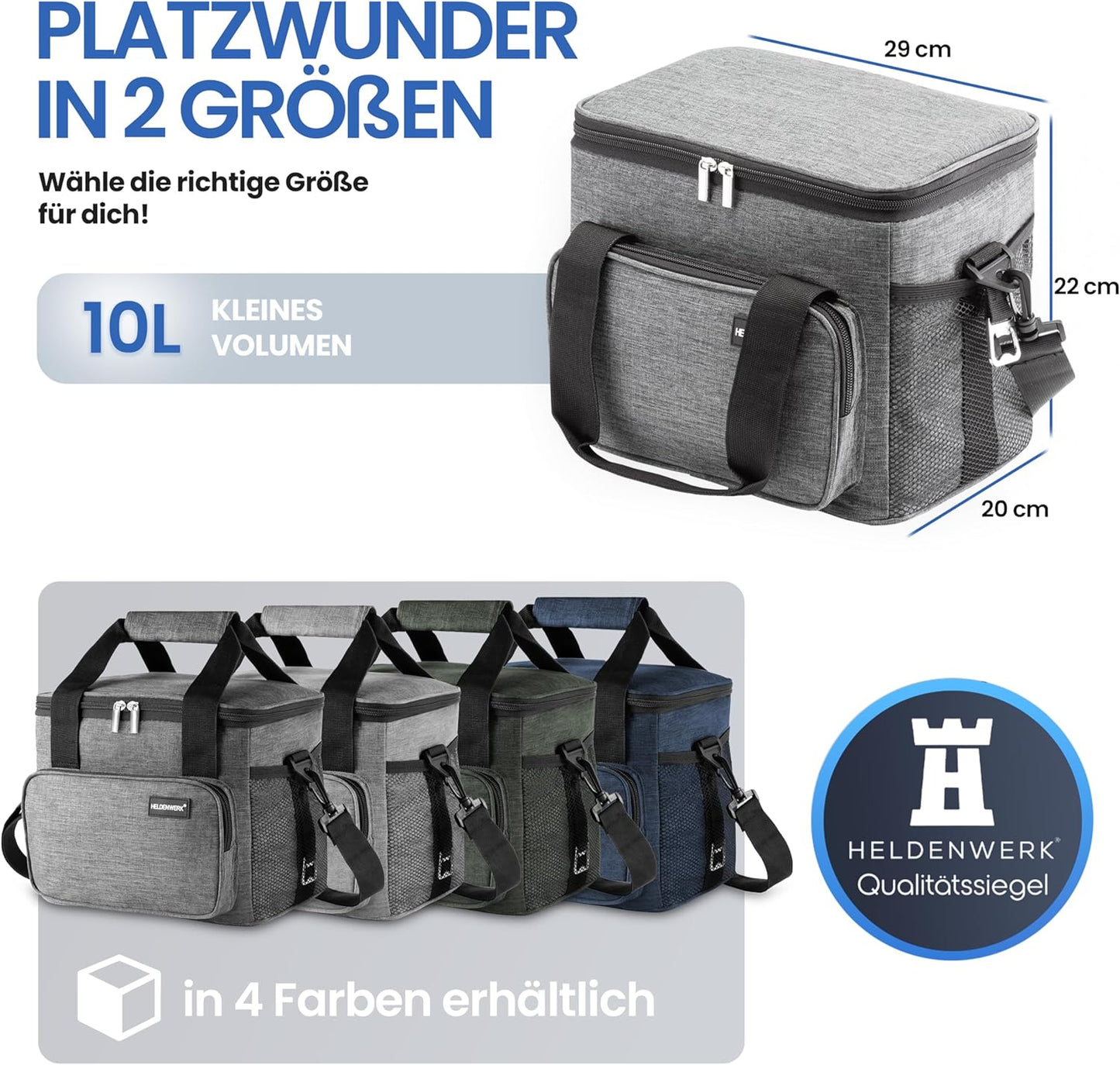 HELDENWERK Kühltasche klein & faltbar 10 L - Isolierte Lunch-Tasche für Essen & Getränke - wasserdicht & auslaufsicher - Picknick-Tasche, Kühlbox, Brunch- und Frühstückstasche