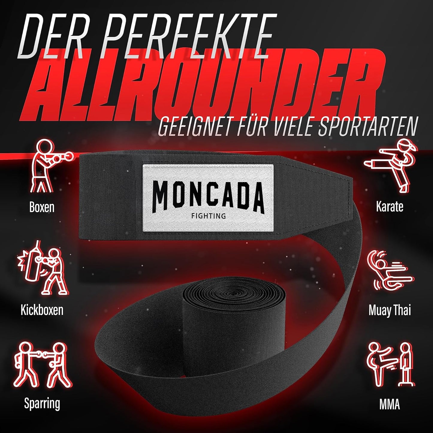 Moncada Fighting - Boxbandage - 4m - Schwarz