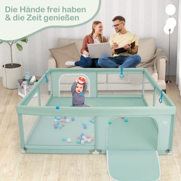 Coast Baby Box - BPA-frei - Türbox - 4 Griffe & 50 Ozeanbälle - 200 x 180cm - Grün
