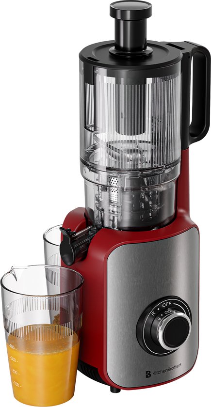 KitchenBrothers Slowjuicer - Vertikal - Entsafter - Gemüse- und Obstpresse - 126 mm - 750 ml - Rot