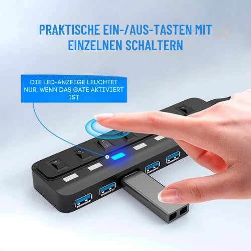 Strex - Mehrfachstecker - 7 Anschlüsse - USB 3.0 Hub - 10m - Schwarz