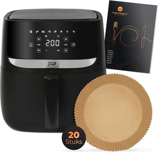 JAP Appliances Aspire - XXL Airfryer (5,6 Liter) - Inklusive 20 Stück Backpapier - 1, 2 bis 6 Personen - Kochbuch - 8 Automatikprogramme - Große XL Heißluftfritteuse - Digitaler Touchscreen - PFAS-frei - 1700W