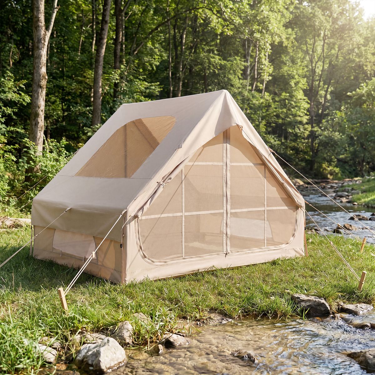 Coast aufblasbares Campingzelt – 4 Personen – 2 Türen und Dachfenster – khaki – 295 x 205 x 200 cm