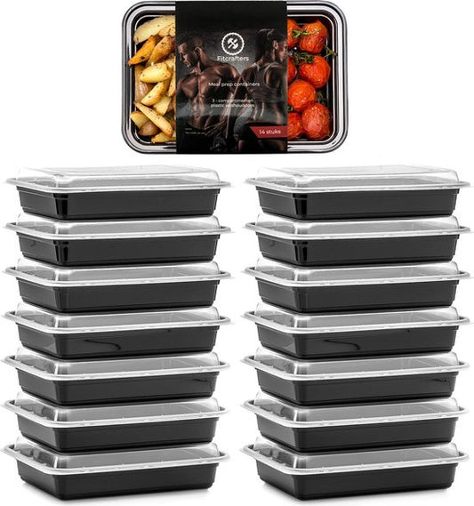 Fitcrafters Meal Prep Trays - Frischhalteschalen - Tiefkühlschalen - 14 Stück - 1 Fach - 1L - BPA frei
