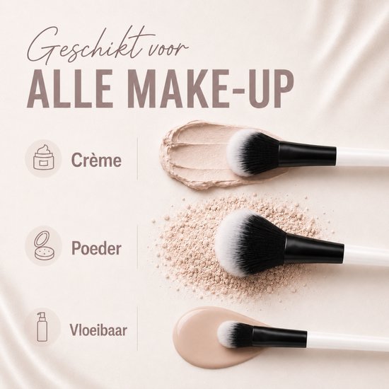 Vaive Make-up-Pinsel-Set, 15-teilig – vegane Pinsel – Pinsel für Foundation, Lidschatten, Rouge, Kabuki und Bronzer – mit Etui – Weiß