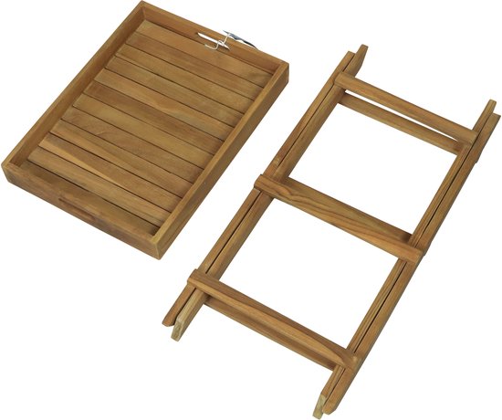 AXI Inda Teak Klappbarer Beistelltisch – mit abnehmbarem Tablett – 39 x 29 x 50 cm – Teakholz – Leicht – Zusammenklappbar – Für Garten, Terrasse und Balkon