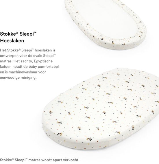 Stokke Sleepi Spannbetttuch, Mickey Celebration – weiche Bettwäsche für süße Träume – speziell für das Stokke Sleepi-Babybett – 100 % feine Baumwolle (Perkal) – waschbar