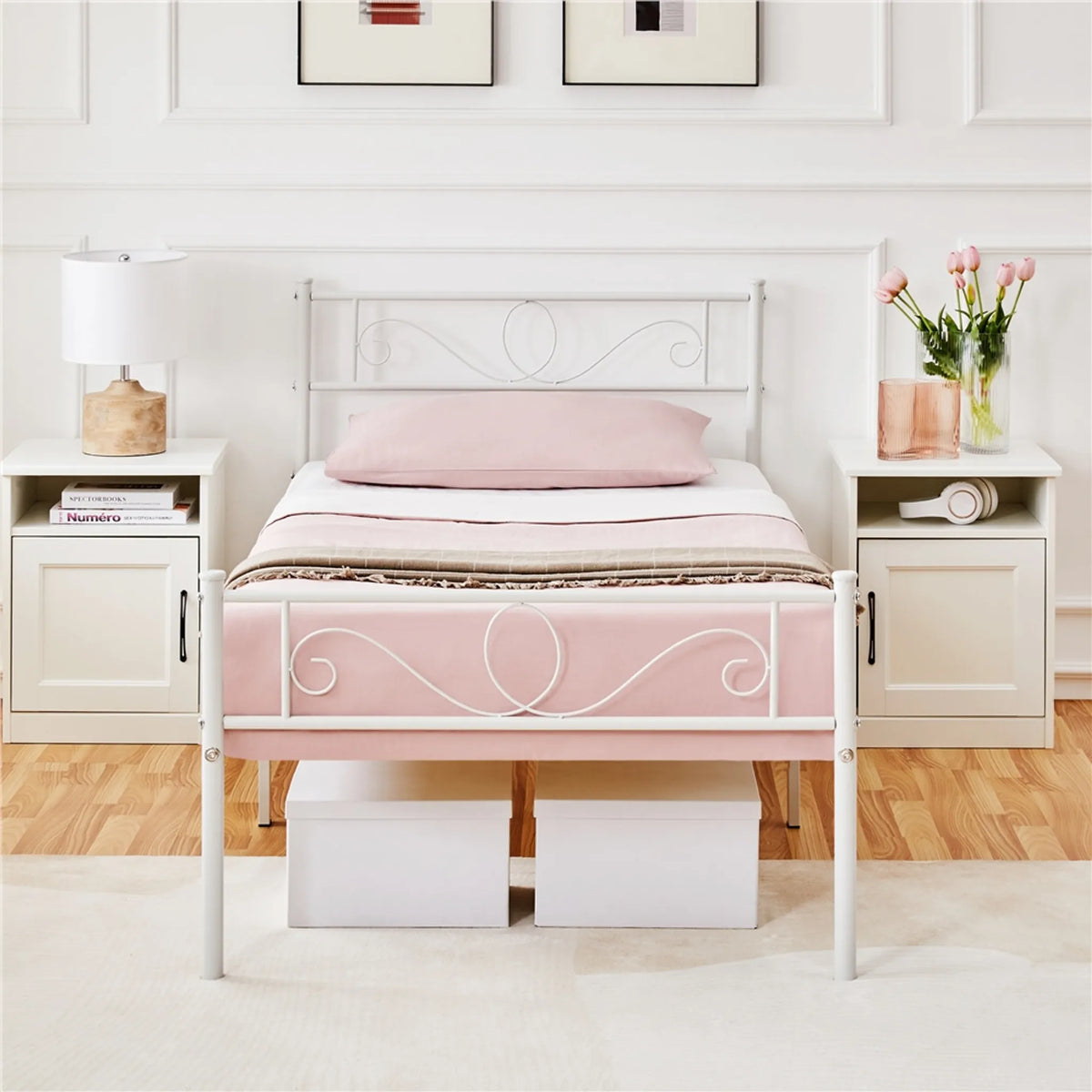 Yaheetech Einzelbett aus Metall mit Lattenrost – 196,5 x 96,5 x 88,5 cm – Weiß