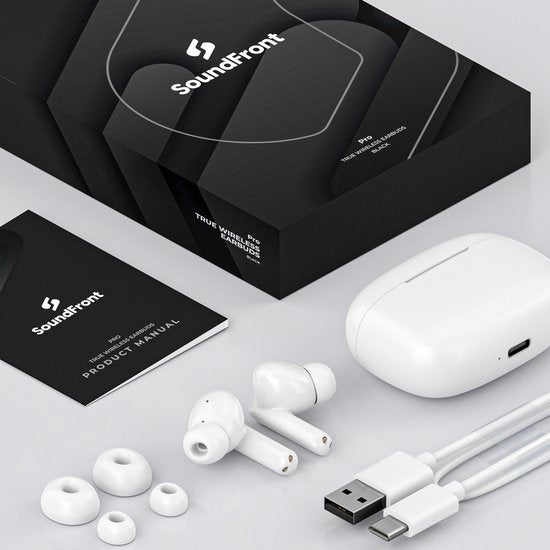 SoundFront Pro Wireless Earbuds - Bluetooth Kopfhörer - Earpods - Geeignet für Apple & Android - Weiß
