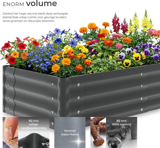 tectake® Erhöhter Pflanzkübel – 120 x 60 x 30 cm – 200 l - Pflanzkübel für den Außenbereich – Anzuchtkasten – Gemüsegarten-Kasten – Verzinkter Stahl – Offener Boden – Kräutergarten – Gartenkübel – Ergonomisch