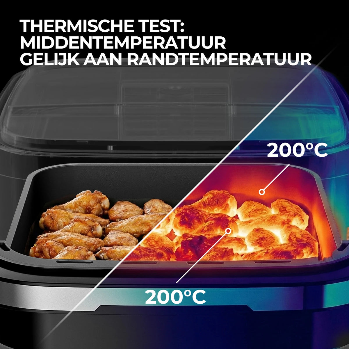 Rouny 12-Zoll-Pizzaofen und Heißluftfritteuse 2200 W – 11-in-1 – Doppelheizung – 360° Heißluft – 4,3 l – Schwarz