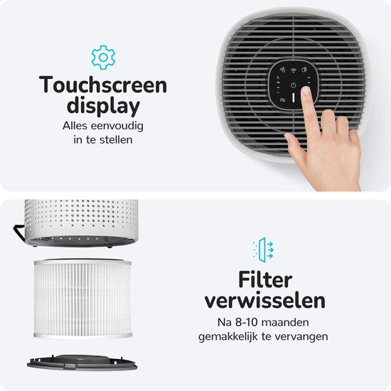 Bloomfold Luftreiniger - HEPA 13 Filter + Kohlefilter - CADR: 240m3/h. - Wifi-Modus & App - Luftqualitätsanzeige - 3 Modi + Schlafmodus