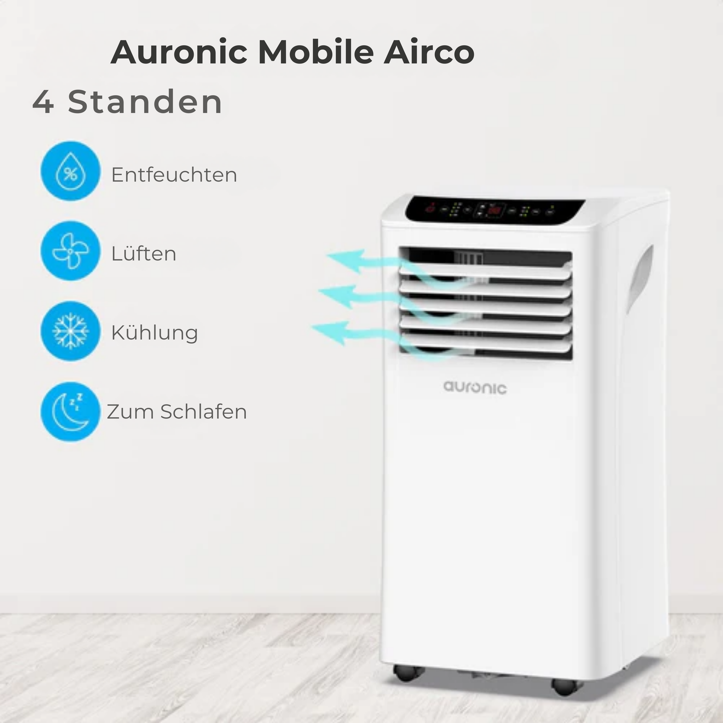 Auronic Mobile Klimaanlage - 4 Stufen - Mit Fernbedienung und Fensterdichtungssatz - Für 15-35 m2 - Weiß