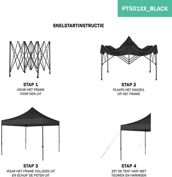 VONROC Partyzelt - 3x3 m - Premium easy-up Partyzelt - Modulares Design - Faltbar - Wasserdicht - Stahlrahmen - 50+ UV Schutz - Inklusive Aufbewahrungstasche - Schwarz