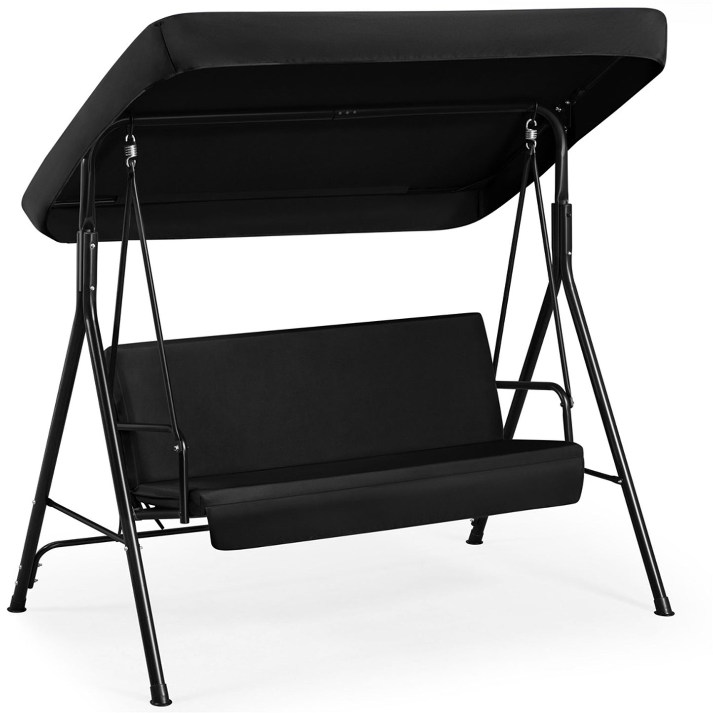 Yaheetech 3-Sitzer-Hollywood-Schaukelstuhl mit verstellbarem Sonnendach – 170 x 112,5 x 162,5 cm – Schwarz