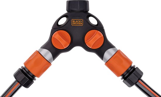 BLACK+DECKER Wasserhahnstück - 3/4 Zoll Anschluss - Wasserstop - 2-Wege-Verteiler - Schwarz/Orange