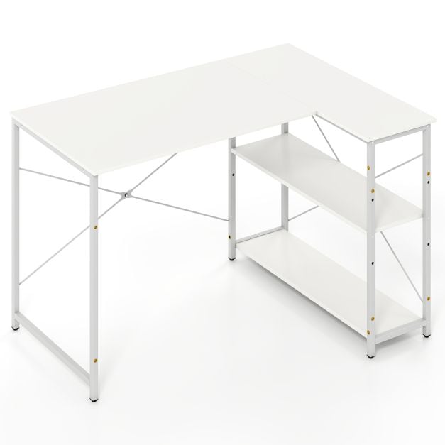Coast Wendbarer L-förmiger Eckschreibtisch mit 2 Regalböden – 118 x 86 x 74 cm – Weiß