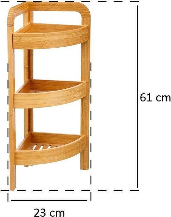 5Five Duschregal/Badezimmerregal, Eckmodell – Bambus – 3 Ebenen – 23 x 61 cm