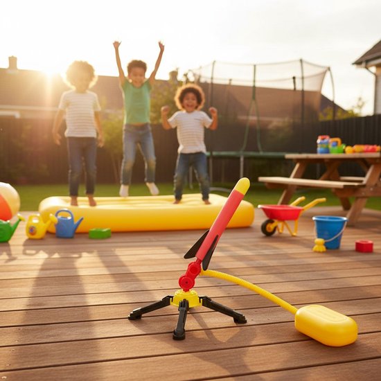 Eddy Toys Raketen-Spielzeug – Schaumstoffrakete mit Luftpumpe – Stomp Rocket-Set für Kinder – 3 x 25 cm lange Schaumstoffraketen – Spielzeug für draußen ab 4 Jahren