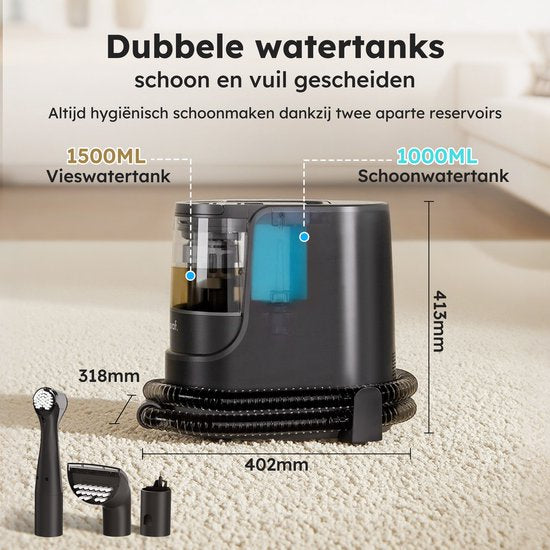 Fleckenreiniger - 7-teiliges Set - Teppichreiniger mit Dampffunktion - Inkl. Fleckenentferner - Dampfreiniger - bis zu 100°C - Schwarz - von Saaf