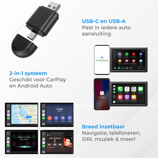 Nuvance - CarPlay Dongle - 2 in 1 USB & USB-C - Geeignet für Android & Apple - CarPlay Wireless - Car Dongle - Wireless CarPlay - USB Adapter