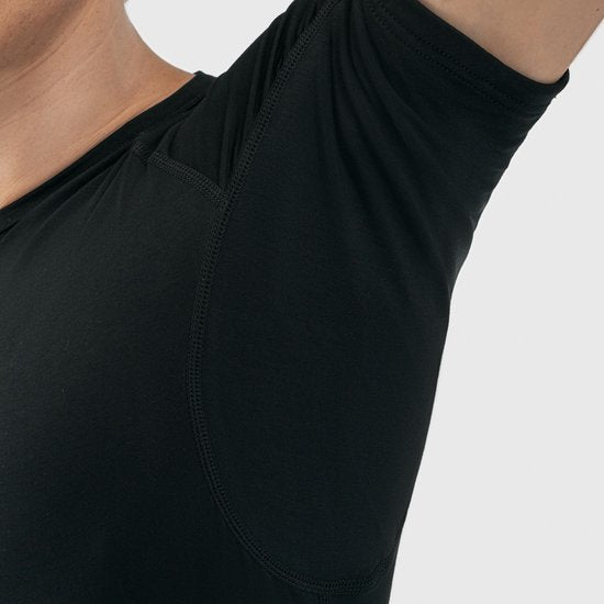 Anti-Sweat-Shirt - Fibershirts® - eingenähte Achselpads - Unterhemd - Schwarz - Rundhalsausschnitt - Herren - Größe L