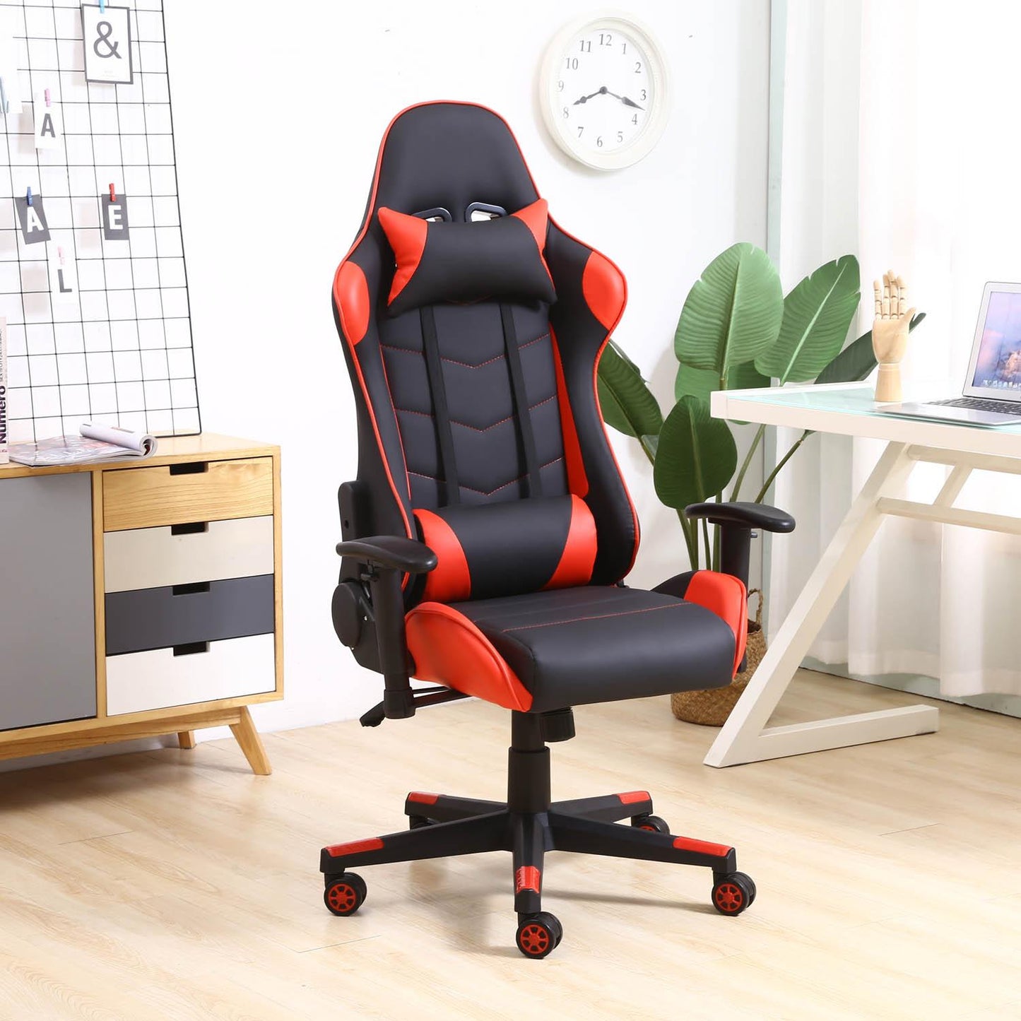 Büro-Gaming-Stuhl Rot - Kunstleder - Verstellbarer Winkel und Höhe -