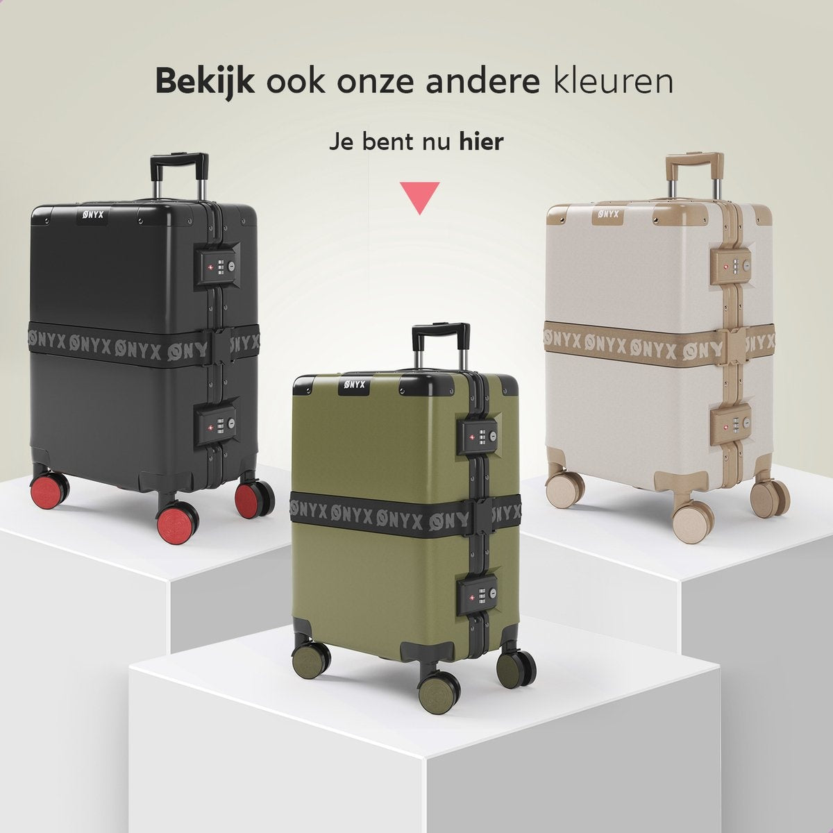 ONYX® - Handgepäckkoffer 33L - TSA-Schloss - Spinner-Rollen - Leichter Trolley - Aluminiumverschluss - Olivgrün