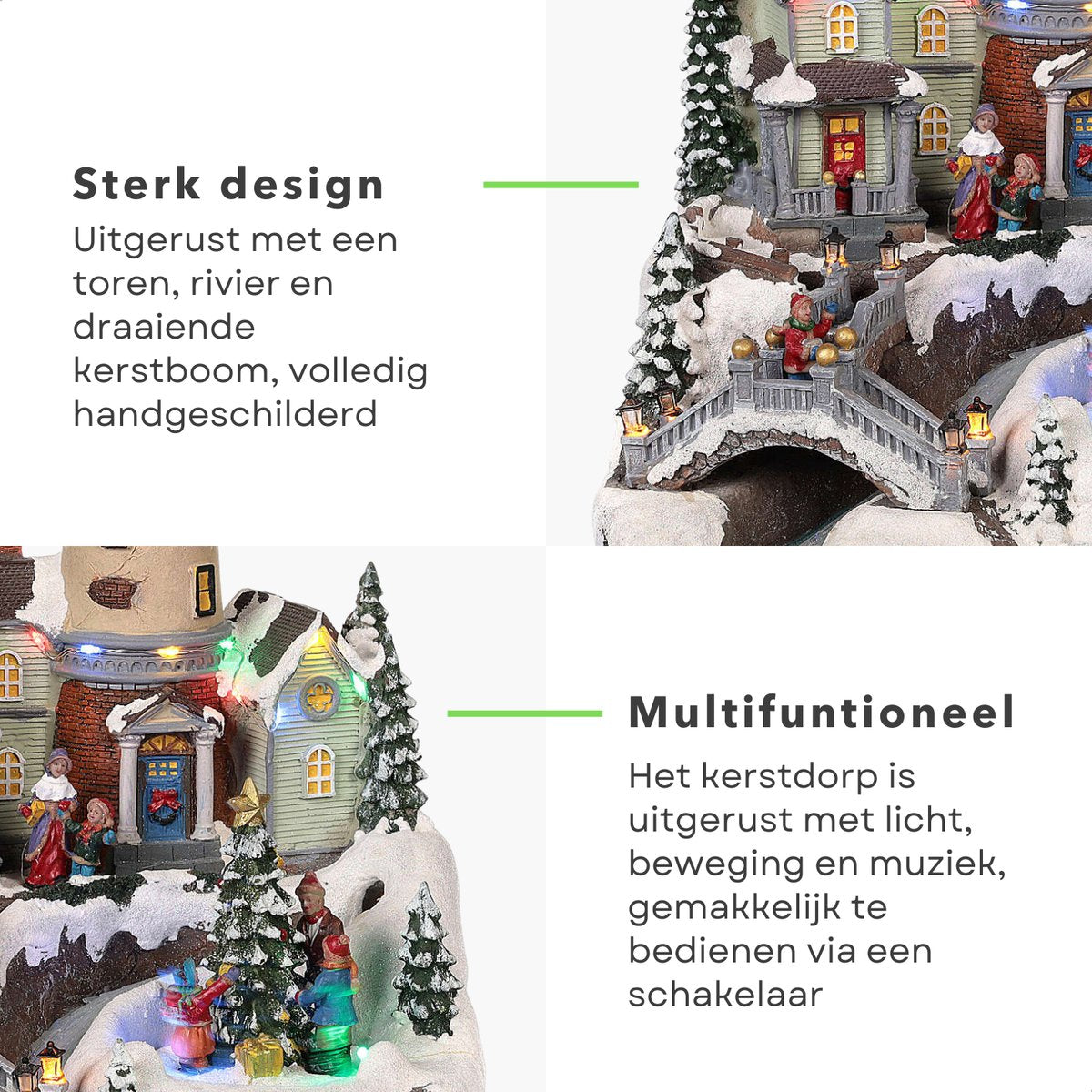 Cheqo Weihnachtsdorf mit drehbarem Weihnachtsbaum - LED Beleuchtung - 26x28x35 cm