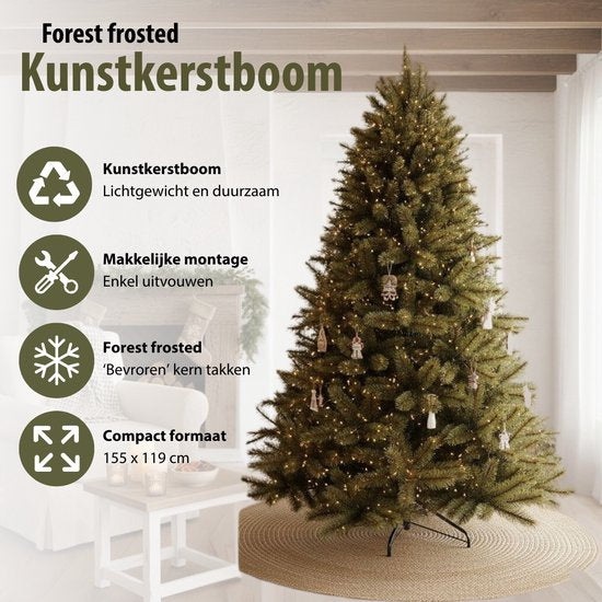 Triumph Tree Forest Frosted Weihnachtsbaum H 155 cm – Weihnachtsdekoration für den Innenbereich mit mattierten Nadeln – Kunstbaum, rund, mit Steckkonstruktion und Klicksystem – Ø 119 cm – Grün