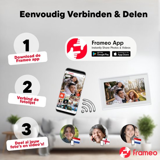 Denver Digitaler Fotorahmen 7 Zoll - Frameo App - Fotorahmen WiFi - IPS Touchscreen - 8GB - PFF725W