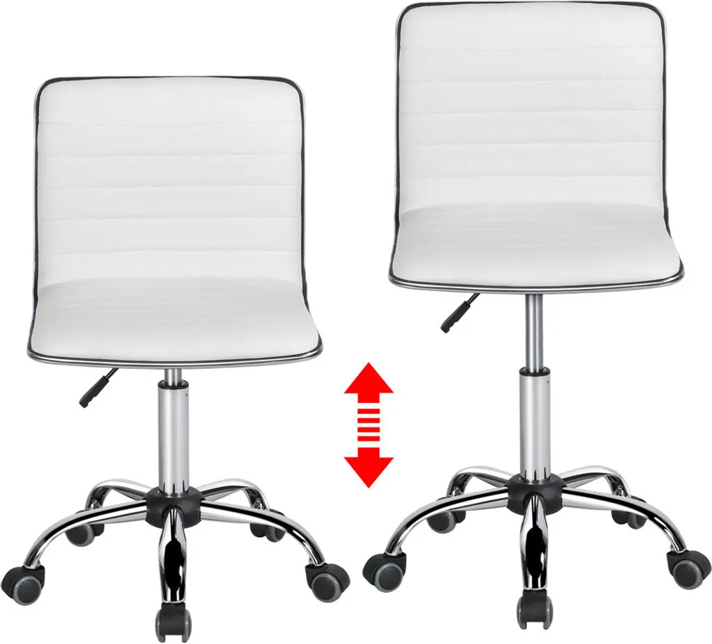 Yaheetech Bürostuhl ohne Armlehnen 48,5 x 48,5 x 78,5–93 cm – Weiß – Verstellbarer Drehstuhl mit Rollen
