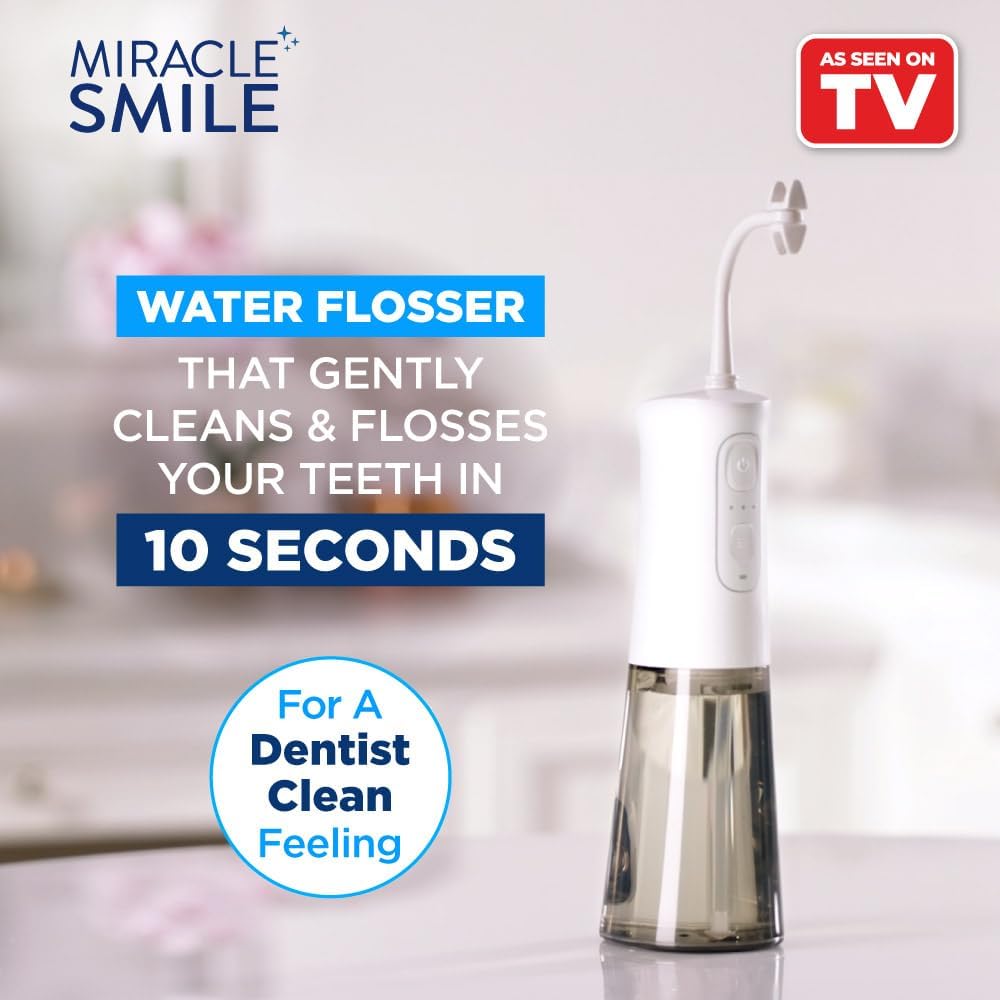 Ontel Miracle Smile Wasserzahnbürste – kabellose Munddusche mit H-förmigem Düsenkopf – 4 Wasserstrahlen – 3 Druckstufen – über USB aufladbar