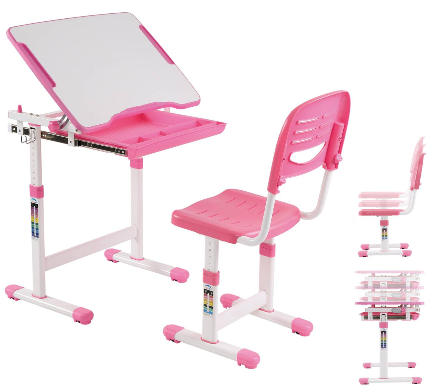 VDD World Kinderschreibtisch-Set LUMB201S - Rosa - 66 x 70 x 47 cm