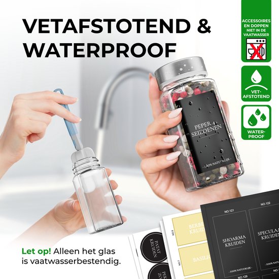 Soothe 24 Glasgewürzdosen quadratisch mit Edelstahldeckel - 2 Arten von Streudeckeln - Gewürzstreuer - Gewürzdosen - Komplettset inkl. Gewürzsticker, Kreidestift und Zubehör - 120ml