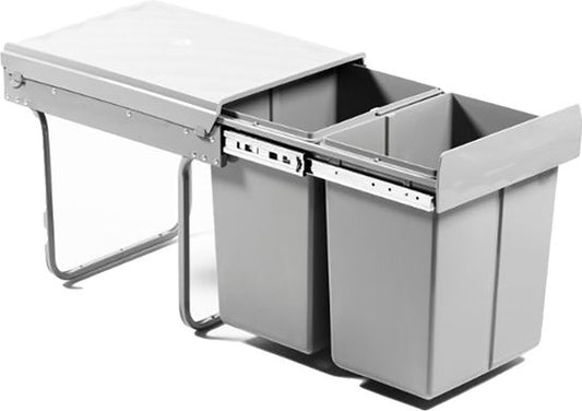 Homra - Einbau-Abfalleimer - 34 x 48 x 41,5 cm - 2x20L - 2 Behälter - Küche - Grau