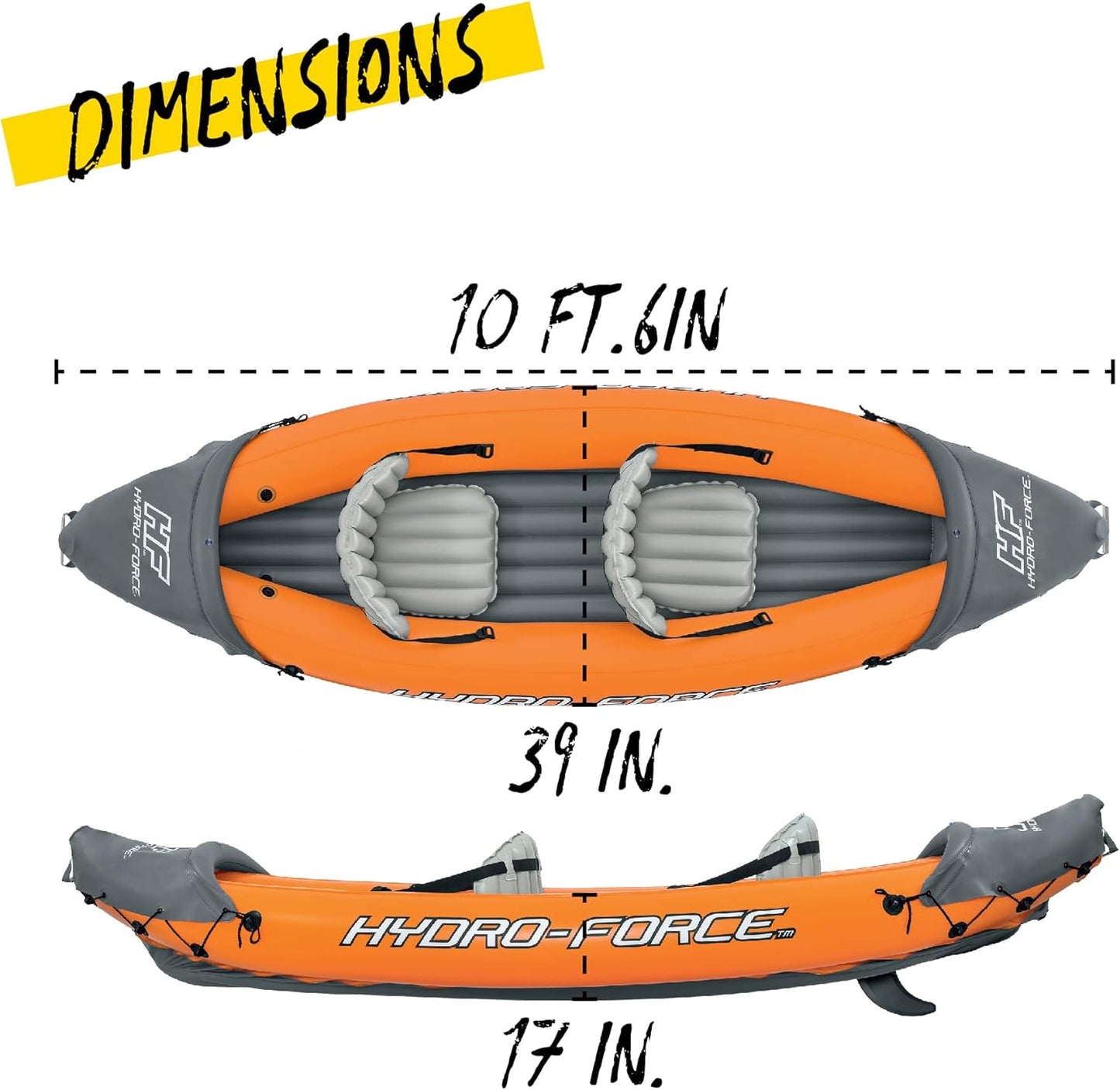 Hydro-Force Rapid – Aufblasbares Kajak für 2 Personen – mit Sitzen – Rückenlehne – Paddel – Handpumpe – und Tragetasche – Orange