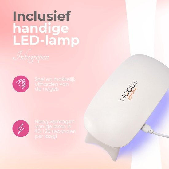 Moods Gellac BIAB Starter Pack - The Nude - Builder in a Bottle - BIAB Nagellack - Inklusive UV/LED Lampe, Bucking Stick, Nagelfeile, Primer, Base und Top Coat