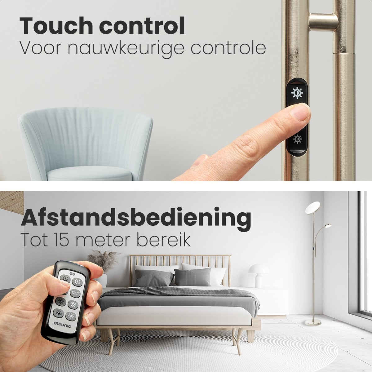 Auronic Stehleuchte - Stehleuchte Industrial - 181cm - LED - Dimmbar und neigbar - mit Fernbedienung - Geeignet für Wohnzimmer - Silber