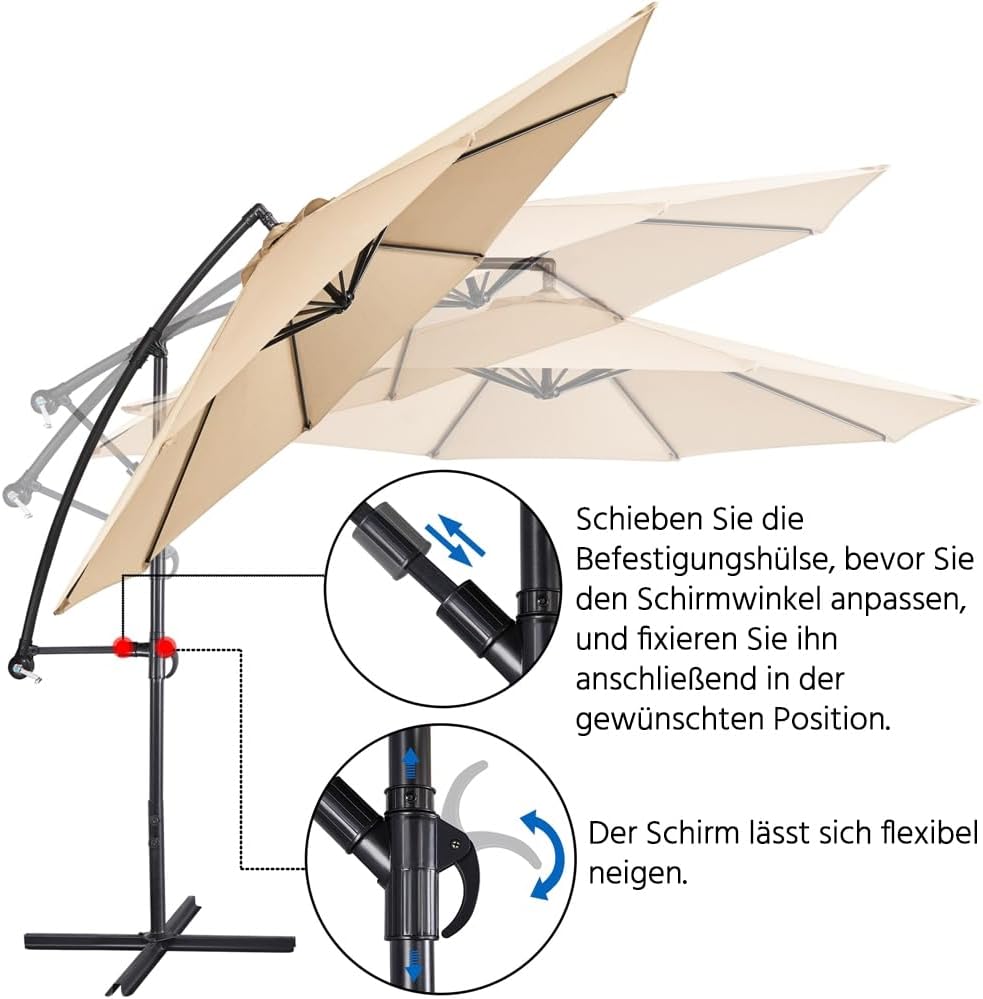 Yaheetech Schwebeschirm 300 cm – achteckig – Polyester – mit Pendel und Kreuzfuß