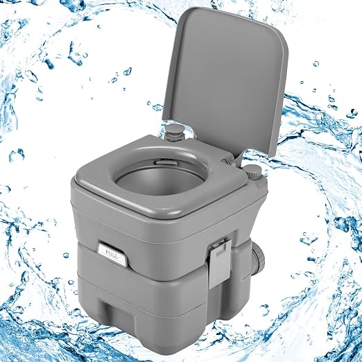 Goplus Tragbare Campingtoilette 20 l + 10 l – HDPE – Spülsystem – Bis zu 200 kg – Grau