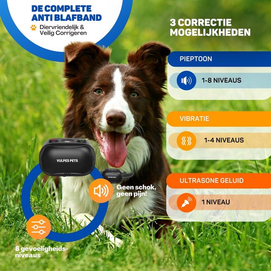 Vulpes Goods® - Pets - Anti-Bell-Halsband Max mit Fernbedienung - 3-in-1 Erziehungshalsband ohne Schock - manuell & automatisch - wiederaufladbar - Vibration, Audio & Ultraschall