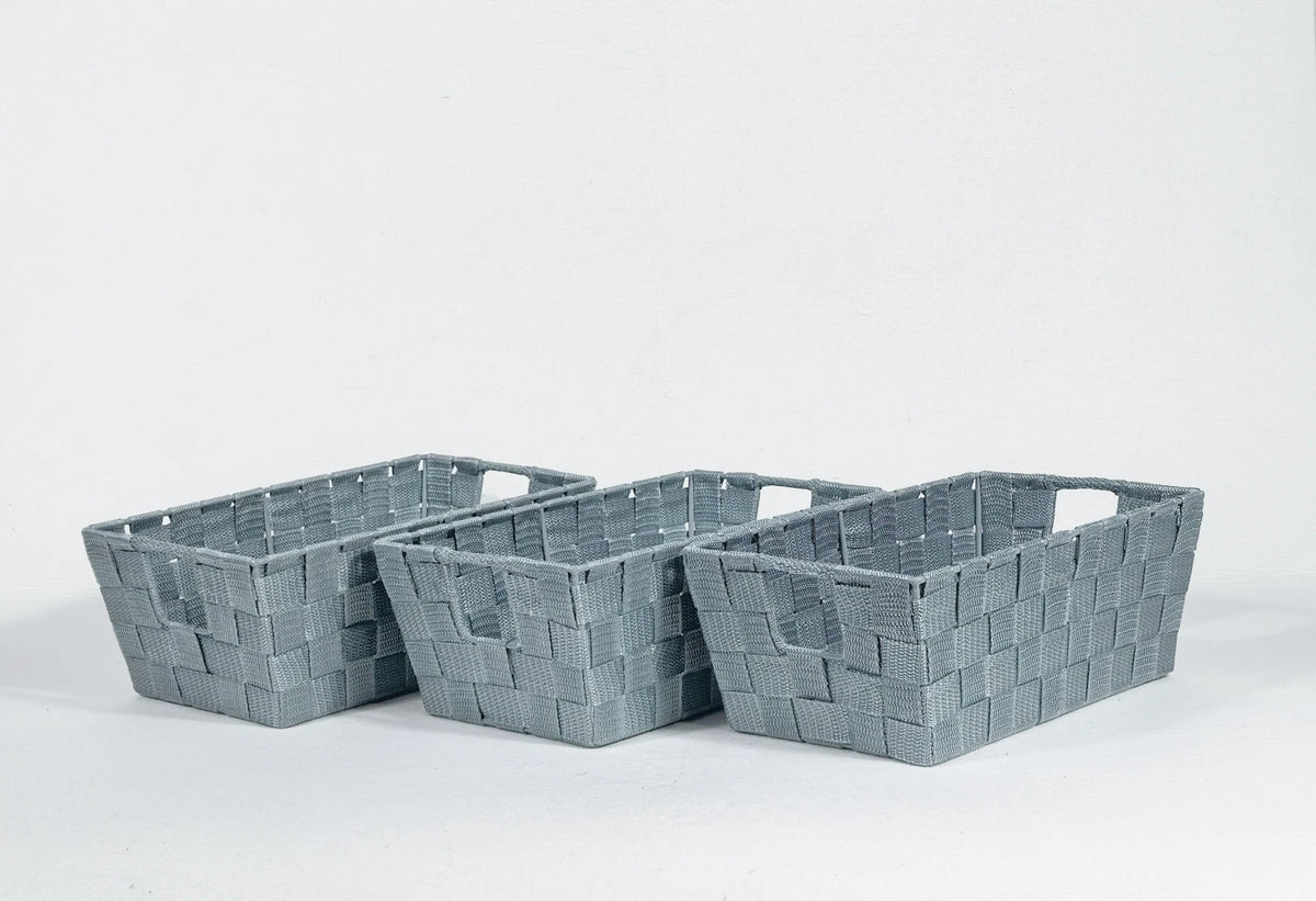Kevahome Aufbewahrungskörbe, 3er-Set – Geflochtene PP-Bänder – Tragetaschenmodell – Dunkelblau – 30,5 x 16,5 x 11,5 cm