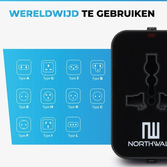 Northwall Universal World Plug mit 2 Schnelllade-USB-Anschlüssen - Internationaler Reisestecker für 150+ Länder - England, Amerika, Südafrika, USA, Italien, Großbritannien, Australien, Indien, ...