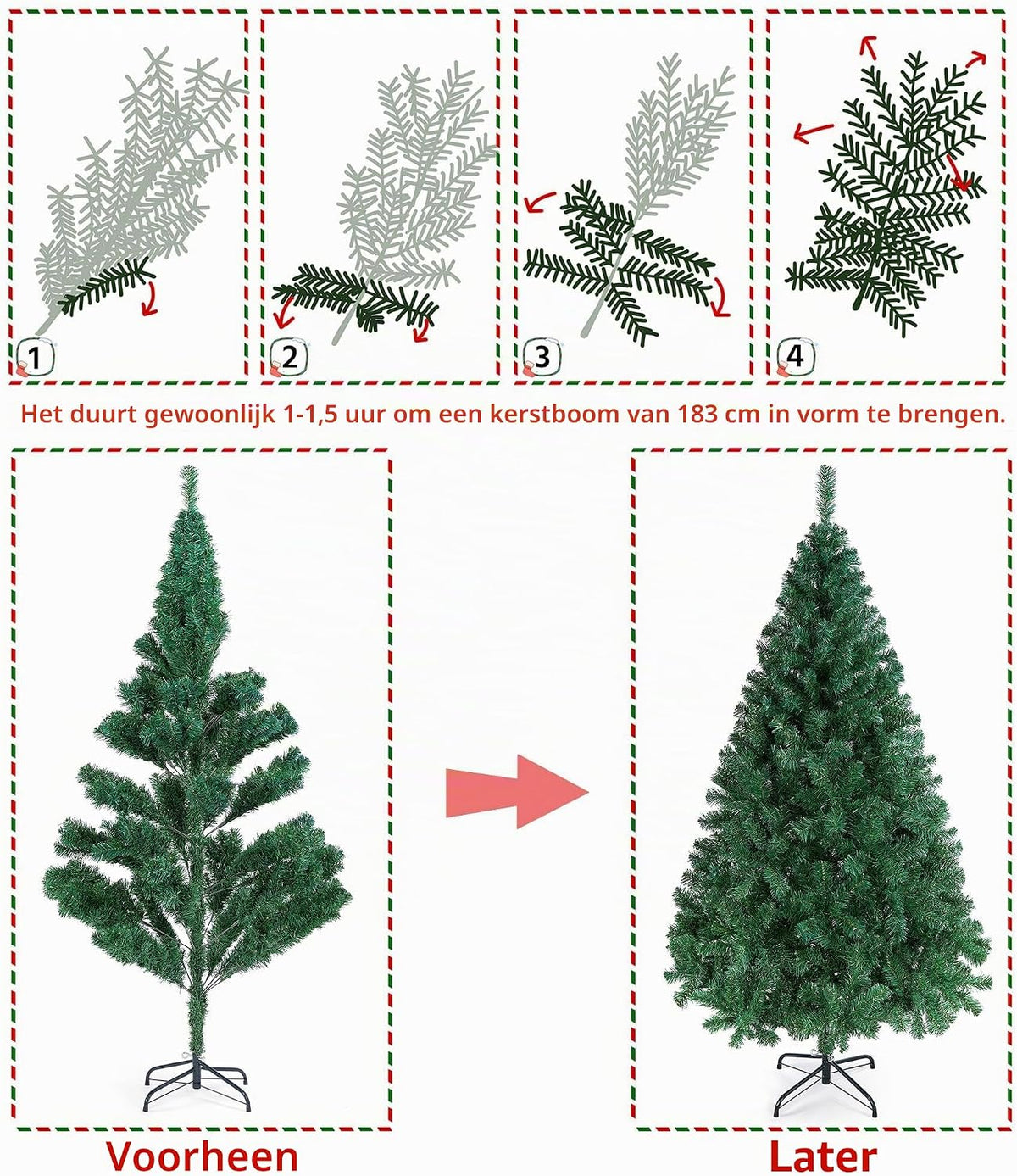 aheetech Kunstweihnachtsbaum – 182 x 93 x 93 cm – Grün – 528 Verzweigungen