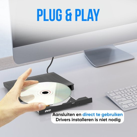 Strex - Externer CD/DVD-Player und -Brenner - Plug & Play - USB 3.0 - Geeignet für Windows, Mac und Linux - Schwarz
